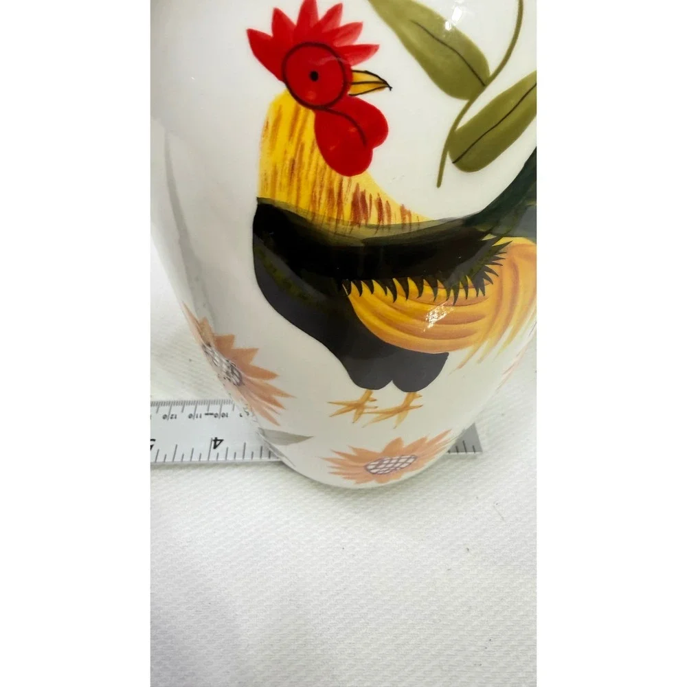 Casa Vero by ACK Hand Painted Rooster Sunflower Ceramic Pitcher with Lid 10 in